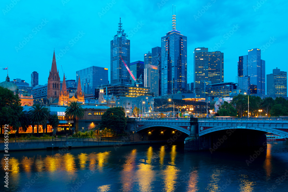 Melbourne Australia at dark twilight dusk skyline 