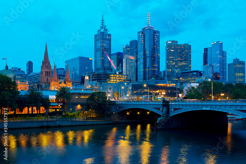 Melbourne Australia at dark twilight dusk skyline 