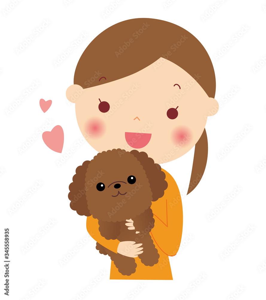 プードルを抱っこする女性 上半身 イラスト プードルを抱っこする女性 上半身 イラスト