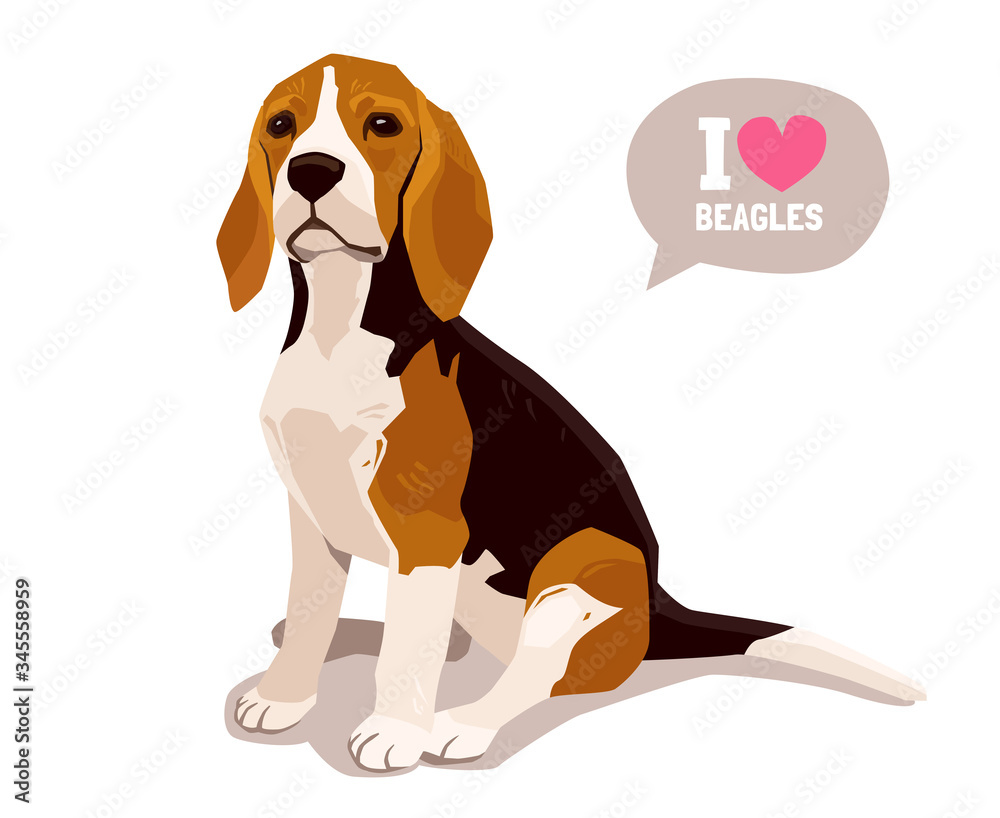 Cute cool sitting beagle puppy. Flat dog vector illustration Cute cool sitting beagle puppy. Flat dog vector illustration