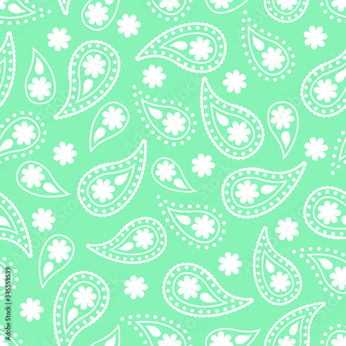 Seamless paisley pattern on blue background