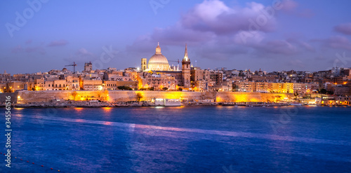 Valletta city  Malta  skyline from Marsans Harbour at blue hour