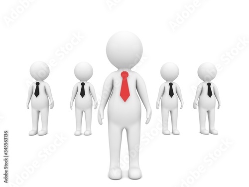 Businessman leader of his team 3d characters on a white background. 3d render illustration..