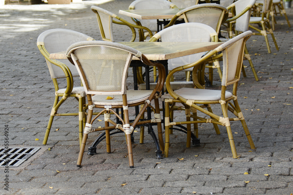 closeup of a wicker table on the pavement