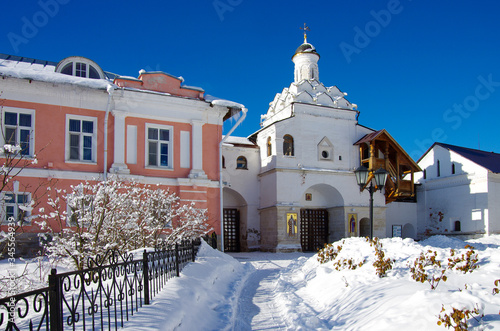 SERPUKHOV, RUSSIA - February, 2019:  Vvedensky Vladychny convent in winter sunny day photo