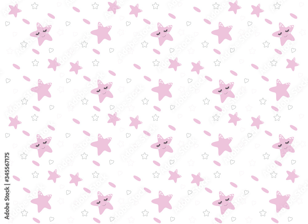 Vector  pattern with cute star, moon, clouds. Night nursery background. For children, clothes, fabrics, textiles, wrapping paper, wallpaper, scrapbooking, etc.