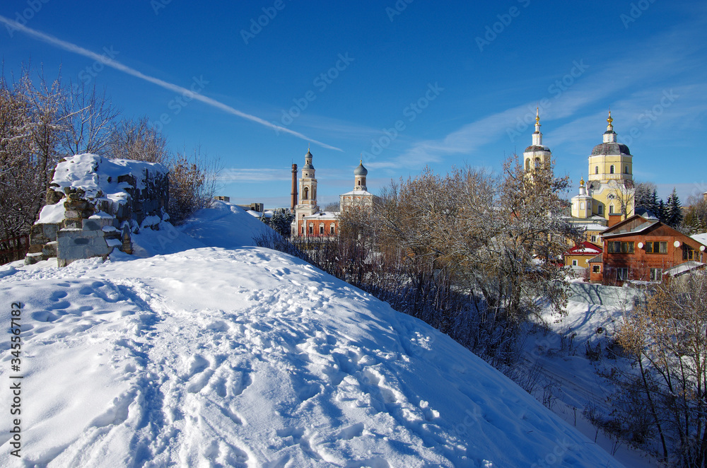 Fototapeta SERPUKHOV, RUSSIA - February, 2019: Church Of The Assumption Of The Blessed Virgin. Cathedral mountain view