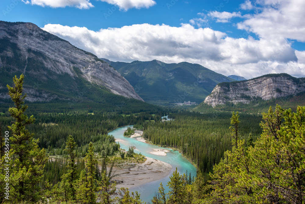 Aerial view of Bow river valley, Banff National Park, Alberta, Canada