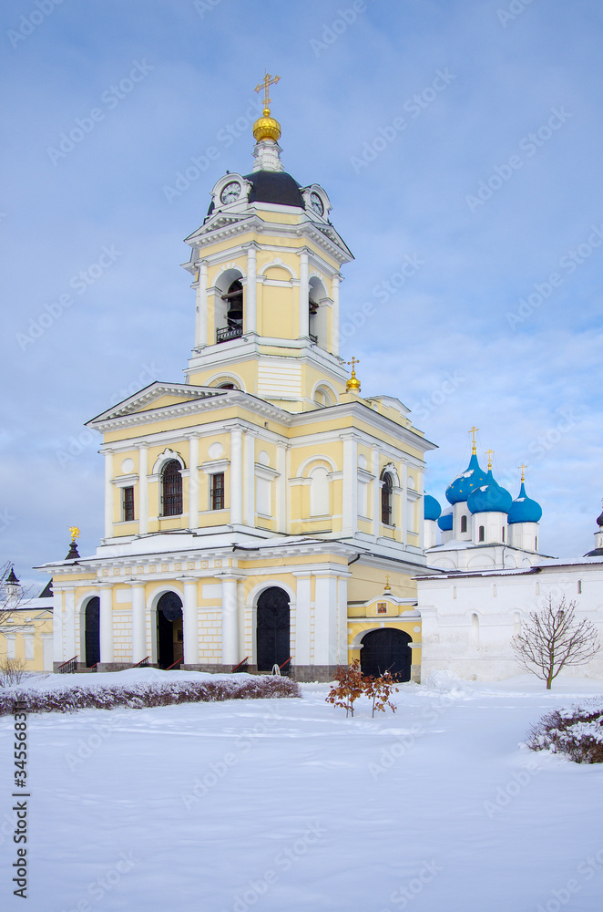 SERPUKHOV, RUSSIA - February, 2019: Vysotsky Monastery is a walled Russian Orthodox monastery