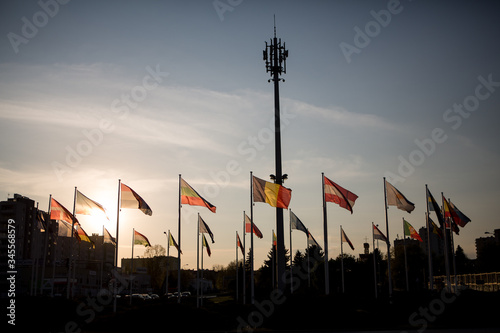 Telecommunication Mast among European Union countries flags