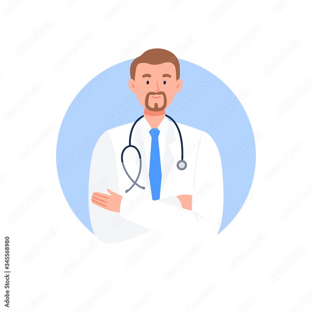 Doctor with stethoscope. Medical worker avatar. Flat vector characters.