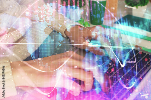 Wallpaper Mural Double exposure of woman hands typing on computer and business theme hologram drawing. Success concept. Torontodigital.ca