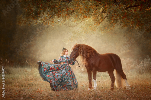 Quadro em tela Beautiful long-haired blonde young woman in national russian style with red Vlad