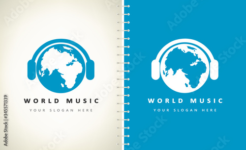 Planet earth with headphones logo vector
