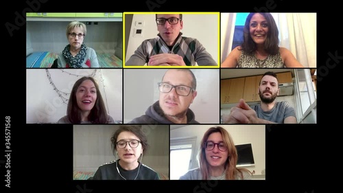 Covid 19. A group of friend telling about their day chatting by zoom
