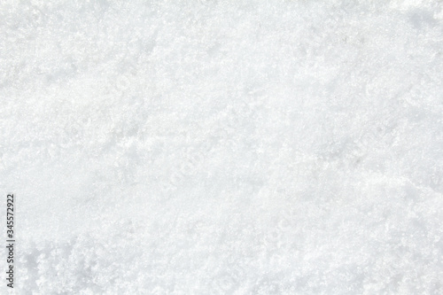 Top view of white wet loose snow surface texture background.