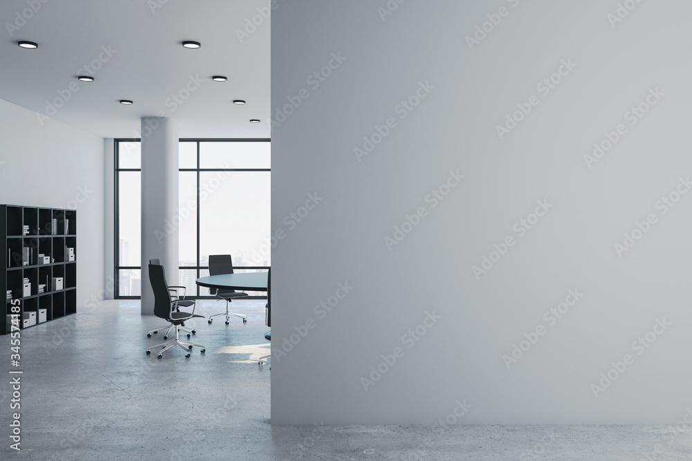 Luxury meeting room with blank gray wall. - obrazy, fototapety, plakaty 