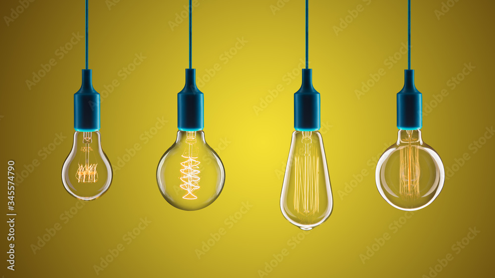 Idea and leadership concept - bulbs on the yellow background Idea and leadership concept - bulbs on the yellow background