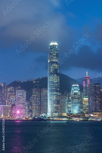 Skyline of Victoria harbor of Hong Kong city at night
