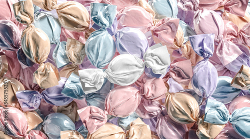 Blank colored hard candy foil wrapper mock up stack photo
