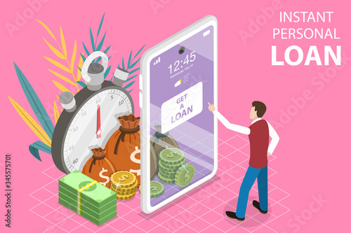 3D Isometric Flat Vector Concept of Instant Personal Loan, Quick and Easy Cash, Finance Services.