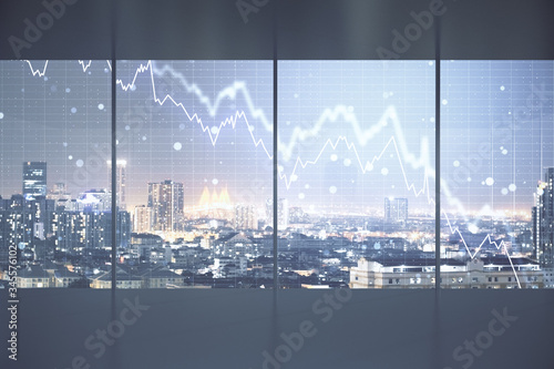 Glowing falling stock statistics hologram in window