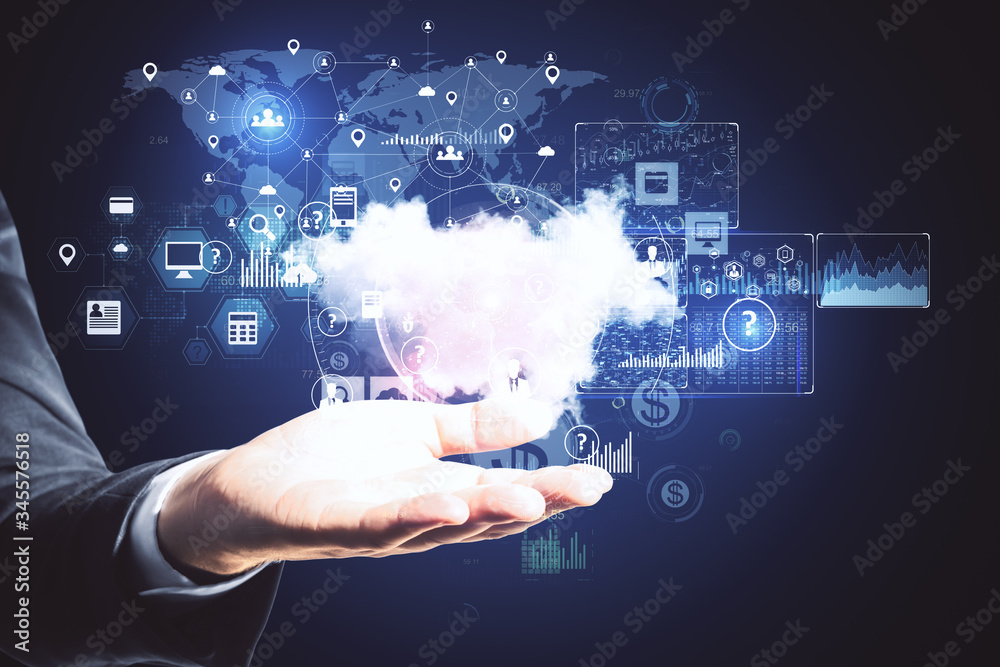 Hands holding online networking cloud diagram. Hands holding online networking cloud diagram.