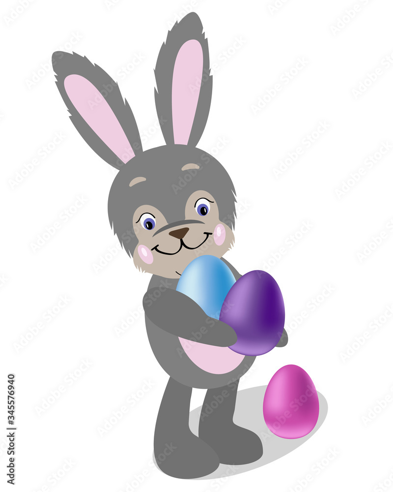 Fototapeta premium Cute bunny with easter eggs isolated on a white background. Happy Easter