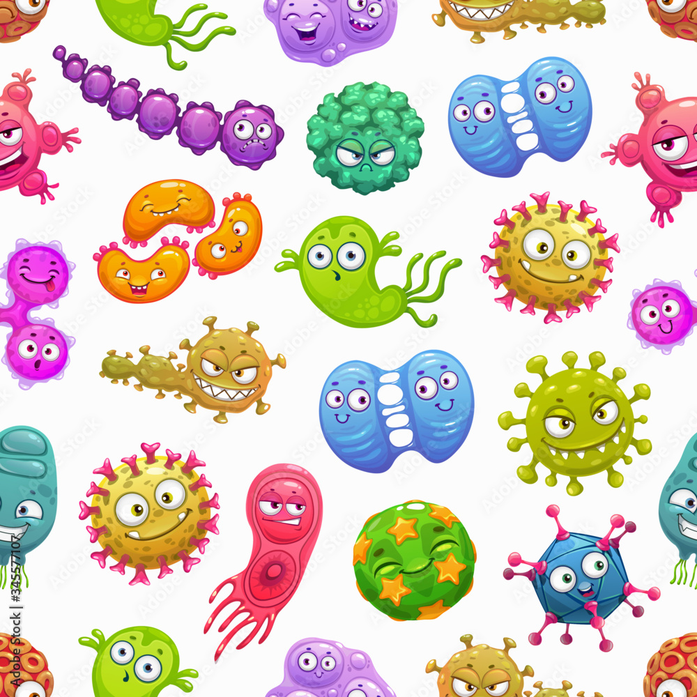 Viruses seamless pattern background with vector bacteria and germ ...