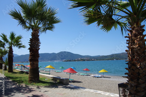 FETHIYE, TURKEY - June, 2019: Calis Beach on the Aegean Sea