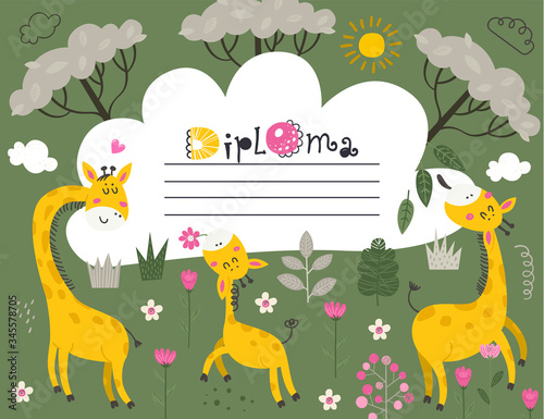 Diploma template with Giraffes