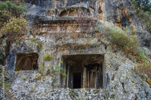 Ancient Lycian Rock tombs in Fethiye, Turkey