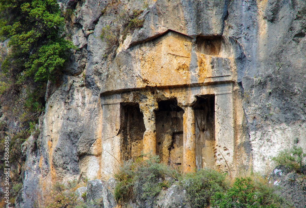 Ancient Lycian Rock tombs in Fethiye, Turkey