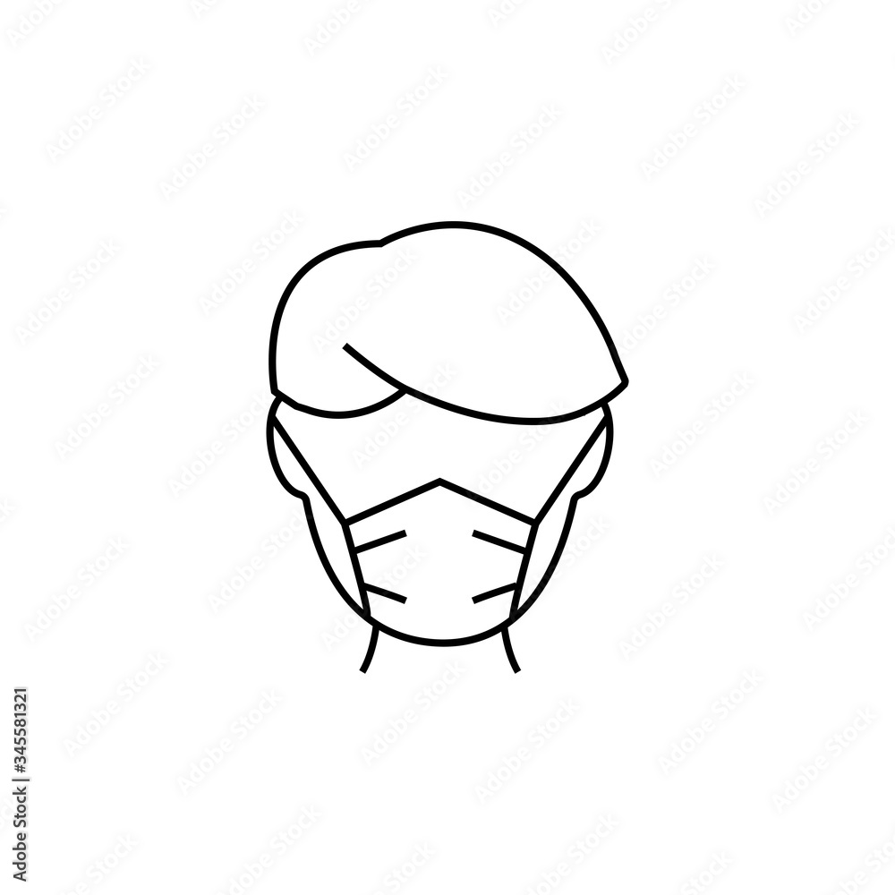Man in face mask line icon, vector pictogram of disease prevention. Protection wear from coronavirus, air pollution, dust, flu illustration, sign for medical equipment store. Line vector sign. Man in face mask line icon, vector pictogram of disease prevention. Protection wear from coronavirus, air pollution, dust, flu illustration, sign for medical equipment store. Line vector sign.