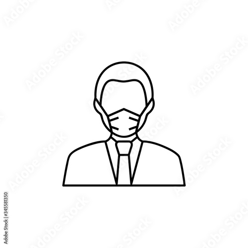 Man with medical mask line icon. Safety breathing respiratory mask sign. Coronavirus face protection symbol. Quality design element. Linear style medical respirator icon. Sign for web and mobile app.