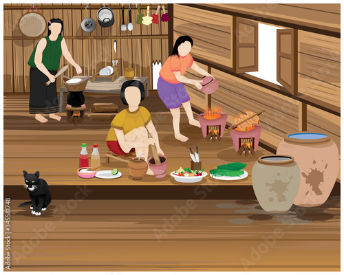 Mother and daughter are cooking vector design