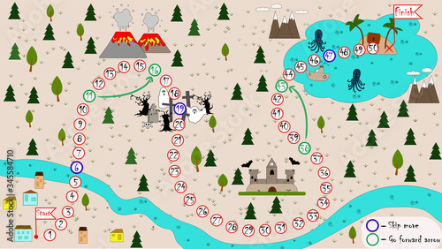  Children's board game with moves in flat style. Vector. illustration.