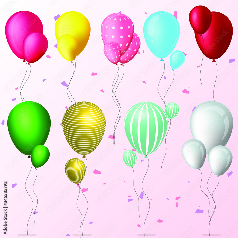 Vector Colorful Pack Of Balloons Illustration, For Posters, Happy Birthday, Website
