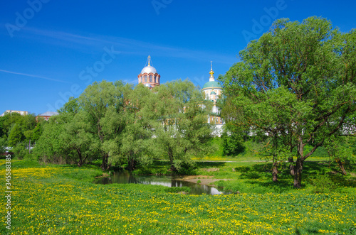 Khotkovo, Moscow Oblast, Russia - May, 2019: Pokrovsky Hotkov Monastery in sunny spring day photo
