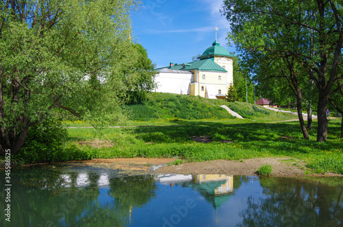 Khotkovo, Moscow Oblast, Russia - May, 2019: Pokrovsky Hotkov Monastery in sunny spring day