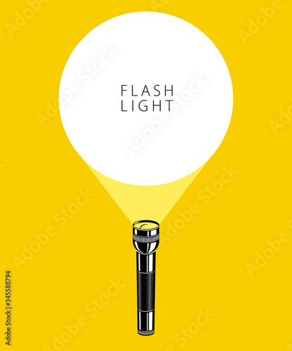 Flashlight illumination vector advertising poster illustration with copy space for text, flat style template for banner, background or wallpaper.
