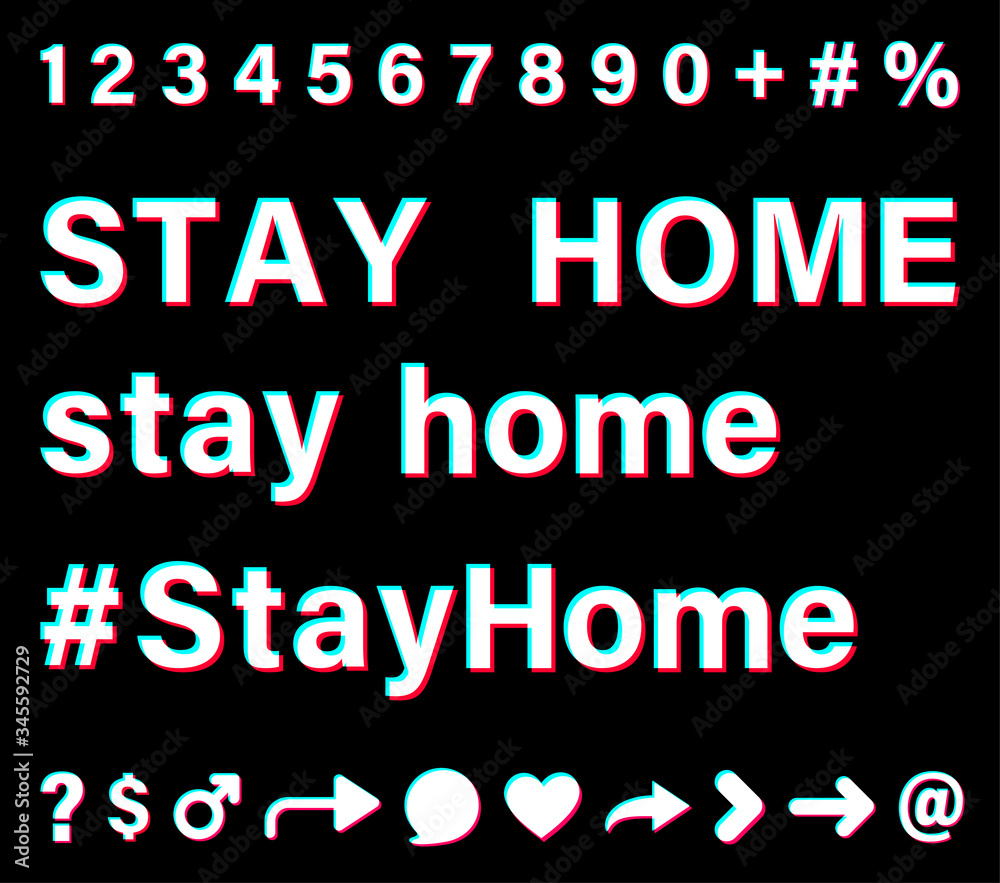 Stay home white sign on black background.