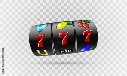 Lucky seven on slot machine. Vector.