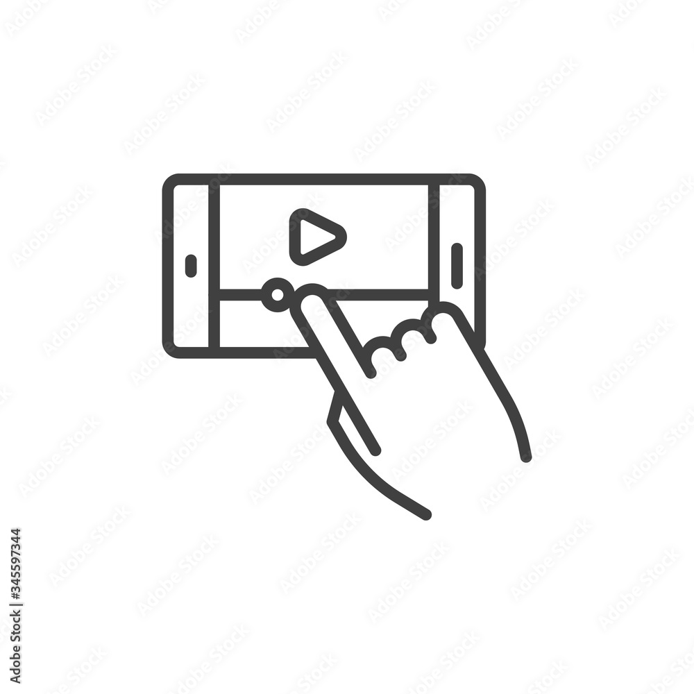 Mobile phone video player line icon. linear style sign for mobile concept and web design. Smartphone Media player control outline vector icon. Symbol, logo illustration. Vector graphics Mobile phone video player line icon. linear style sign for mobile concept and web design. Smartphone Media player control outline vector icon. Symbol, logo illustration. Vector graphics