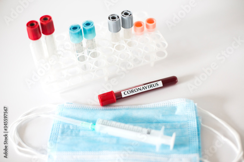 Coronavirus 2019-nCoV blood test with laboratory background
