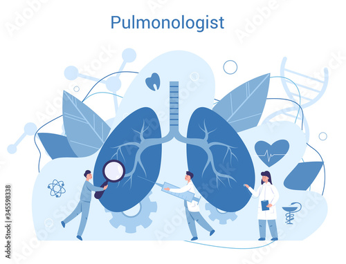 Pulmonologist. Doctor standing at big lungs. Idea of health and