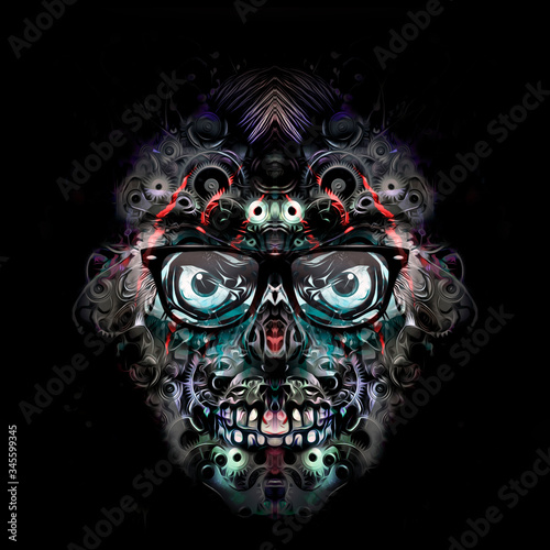 robot mask on black background