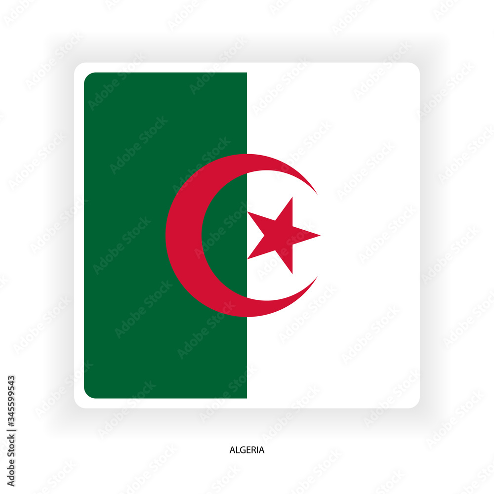 Algeria sticker flag in square shape on white background. Algeria flag icon in square form Algeria sticker flag in square shape on white background. Algeria flag icon in square form