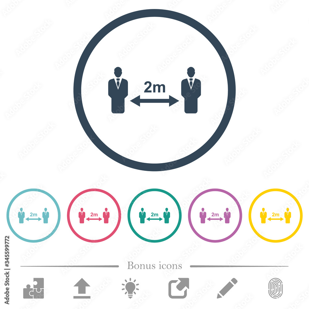 Social distancing 2 meters flat color icons in round outlines Social distancing 2 meters flat color icons in round outlines