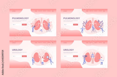 Medical specialty and examination web banner or landing page set.